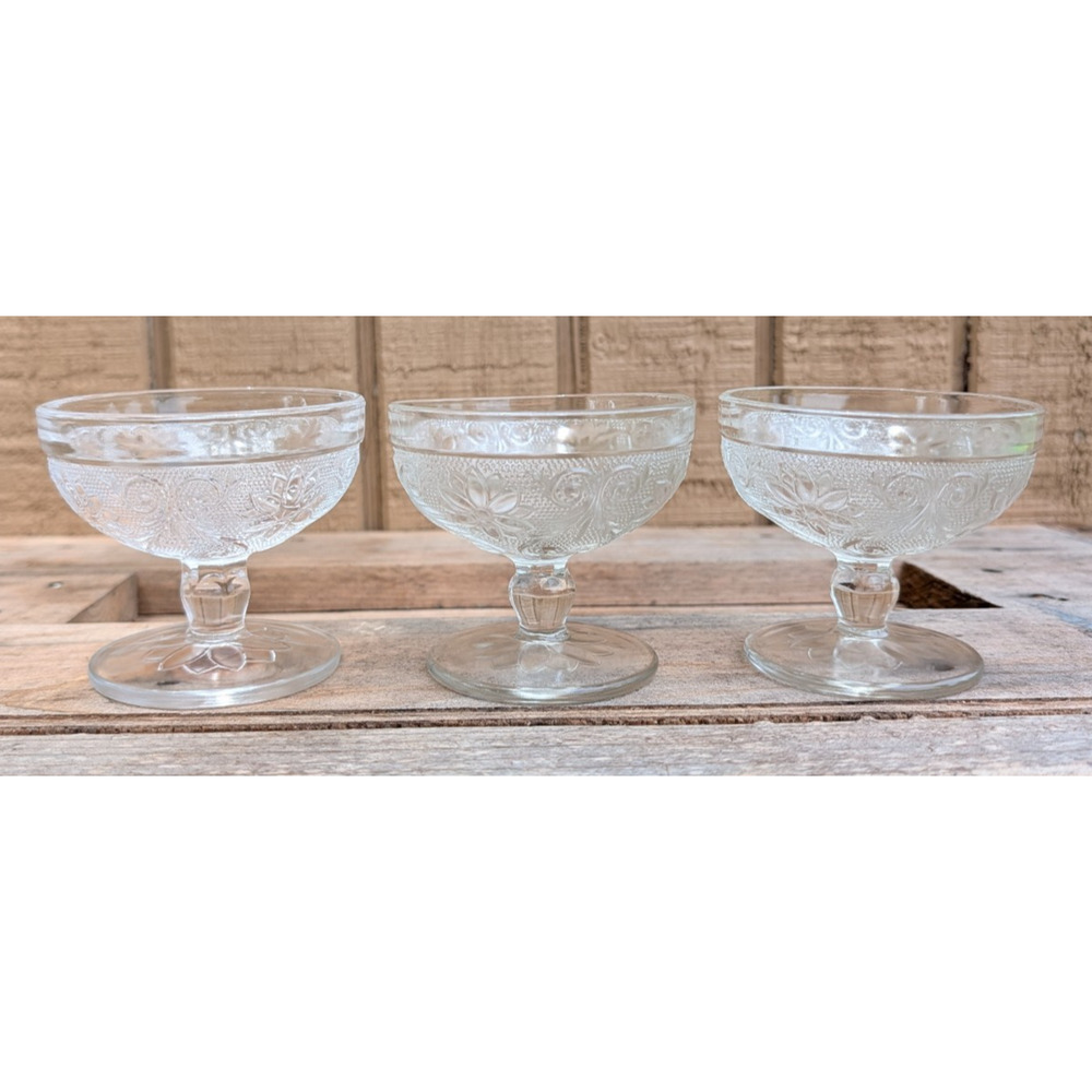 Set of 3 Indiana Glass Sandwich Clear Champagne Tall Sherbet Glasses 3 1/4”